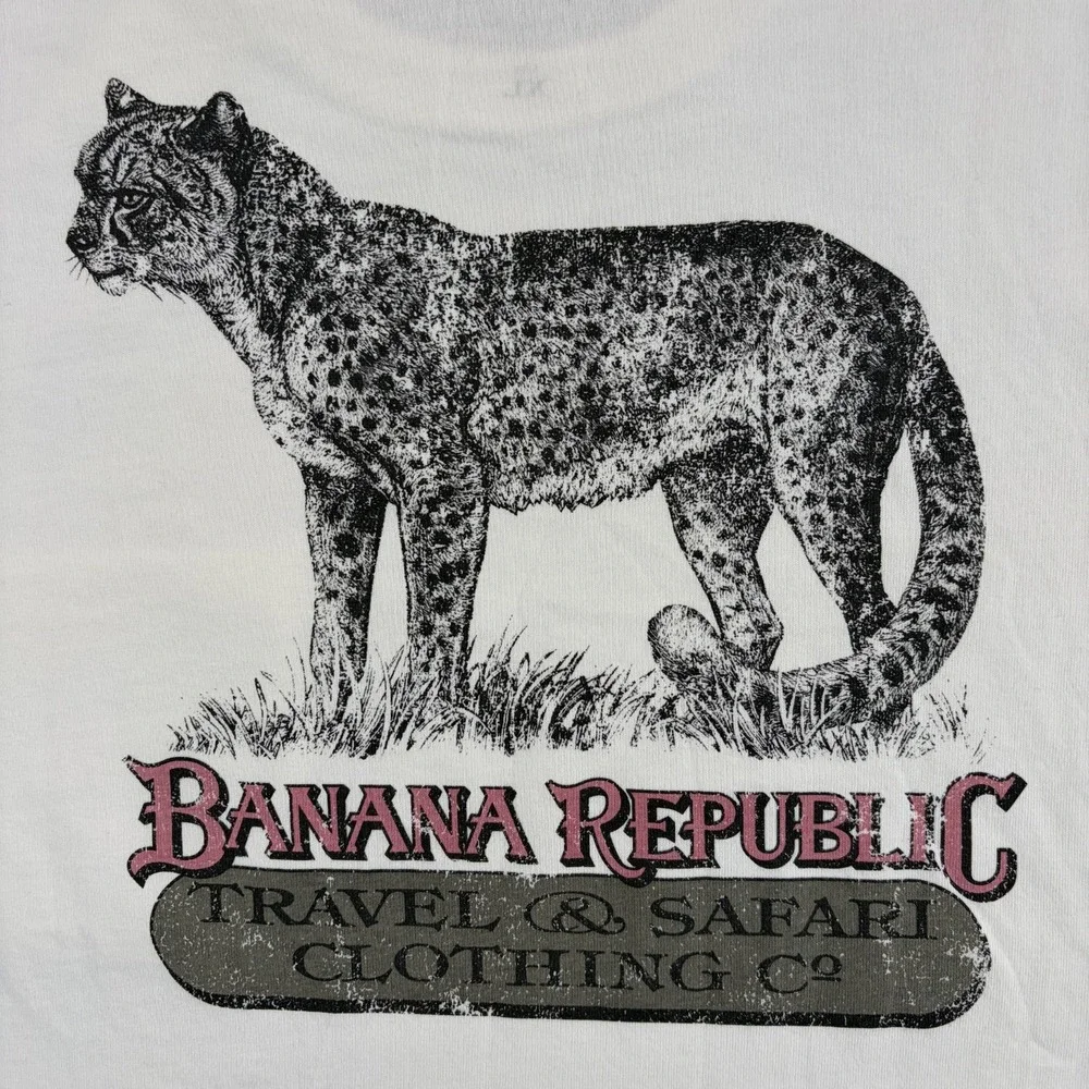 Vintage Banana Republic Travel & Safari Pocket T Shirt Leopard Print Men XL NWT